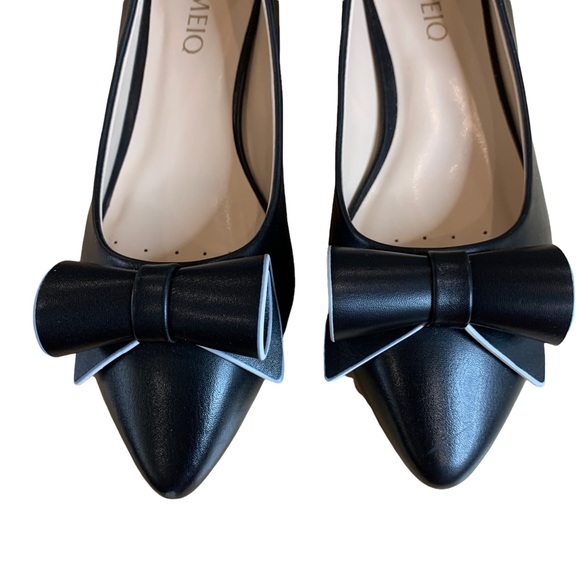 Gemeio Shoes Gemeio Shoes Black Faux Leather Short Tapered Heel 